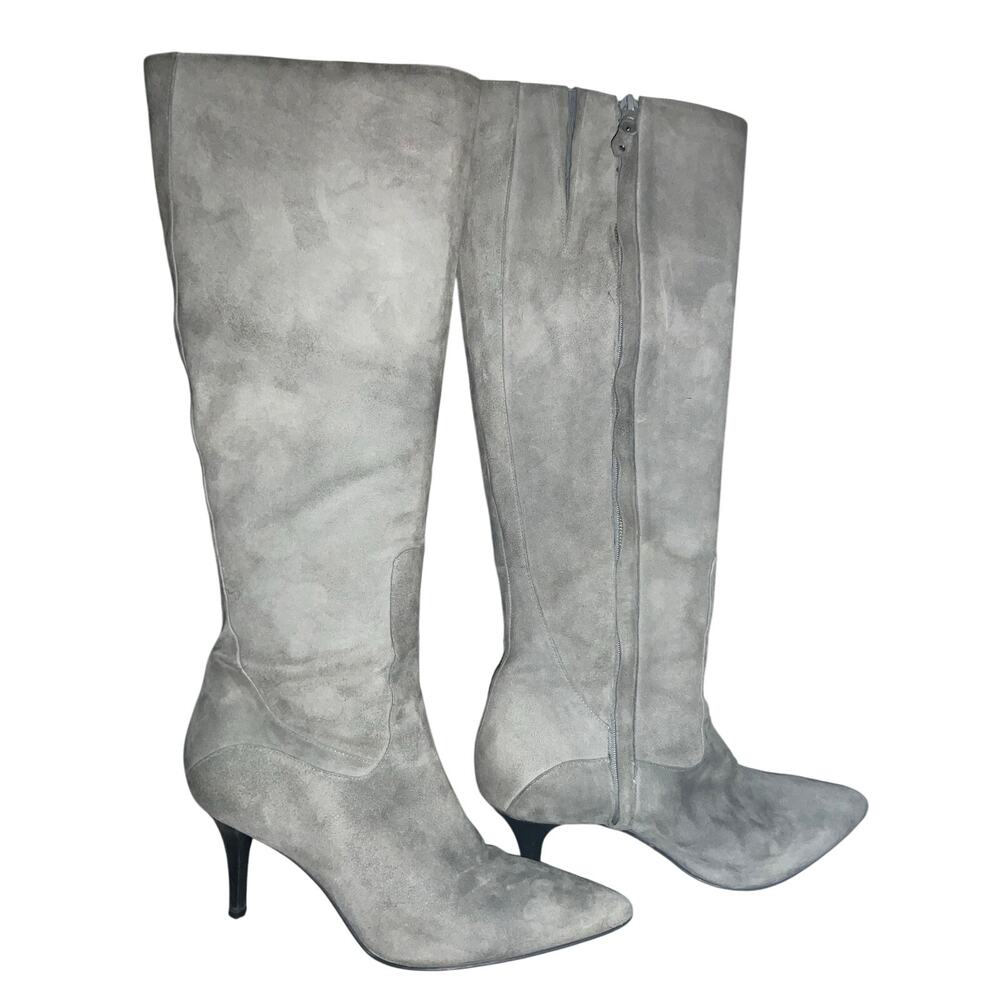 Cole Haan Nike Air Office Siren Suede Stiletto Knee High Boots Gray EUC 9